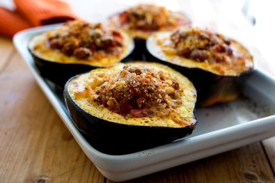 Baked stuffed acorn squash.