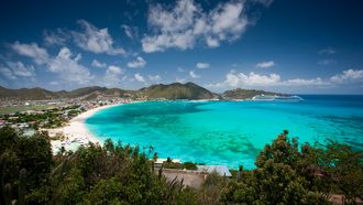 View of the beach from the cliffs of St. Maarten.