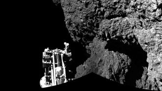 Combination photo shows  Rosetta's lander Philae on the surface of Comet 67P/Churyumov-Gerasimenko,