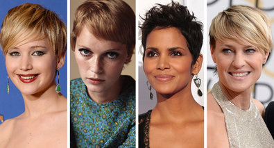 From left: Jennifer Lawrence in January; Mia Farrow’s cut in the late 1960s; Halle Berry in 2010; and Robin Wright at the 2014 Golden Globes.