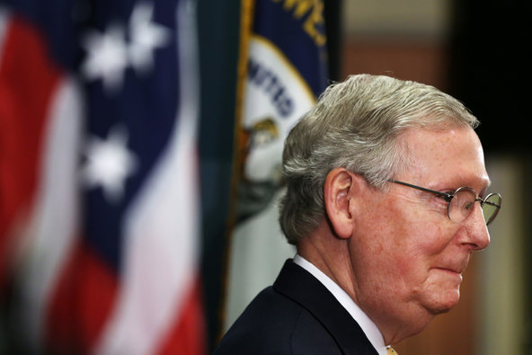 Senator Mitch McConnell holds a press conference at the University of Louisville on Wednesday.