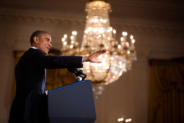 President Obama during a news conference in the East Room of the White House.