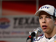 Brad Keselowski, driver of the #2 Miller Lite Ford, speaks to the media after being involved in a fight with Jeff Gordon, driver of the #24 Drive To End Hunger Chevrolet, at the conclusion of the NASCAR Sprint Cup Series AAA Texas 500 at Texas Motor Speedway on November 2, 2014 in Fort Worth, Texas.  (Photo by Sean Gardner/Getty Images for Texas Motor Speedway)