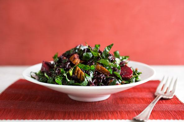 Rice, beet and kale salad with cider flax dressing 