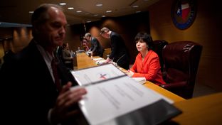 Railroad Commissioners Barry Smitherman (center), David Porter (left) and Christi Craddick (right) are shown at a Jan. 15, 2013, meeting in Austin.