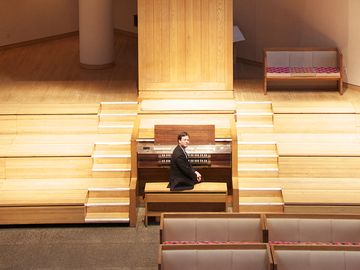 Organist Paul Jacobs, chair of the organ department at The Juilliard School, at Saint Peter's Church in Manhattan.