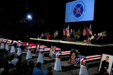The President and First Lady attend a memorial service in Waco, Texas, for the firefighters and first responders who died at the West fertilizer plant explosion.
