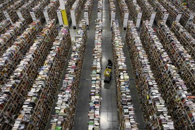 Books and other items at an Amazon warehouse in Phoenix.