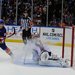 Nikolay Kulemin of the Islanders scoring a short-handed goal on the Avalanche’s Semyon Varlamov.