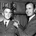 George H. W. Bush displays his son George W. Bush’s officer’s bar on his Texas Air National Guard uniform, circa 1968.