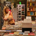 The store is designed for commuters, with many books displayed on tables, rather than on shelves, to aid in selection.