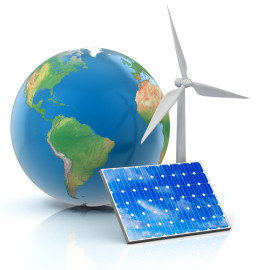Image Credit: Solar panel, wind turbine & globe via Shutterstock