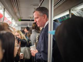 New York Mayor Bill de Blasio Rides Subway to Stem Ebola Fears