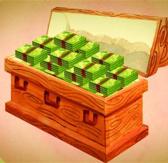 Image: An illustration of money stacked inside a coffin