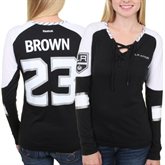 Dustin Brown Los Angeles Kings Reebok Women's Faceoff Player Lace-Up Long Sleeve T-Shirt – Black