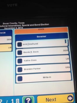 Bexar County ballot that appears to show Republican candidate Greg Abbott's name missing. Photo: Jade Stanford, Courtesy