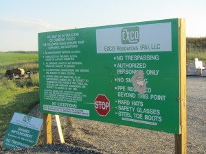 A sign warns against trespassing on a fracking wastewater impoundment in Bradford County.