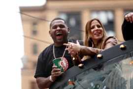 San Francisco Giants' Pablo Sandoval during World Series Parade on Market Street in San Francisco. on Friday, October 31, 2014.