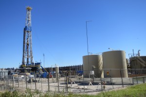 A natural gas well is drilled in the city of Denton, Texas.