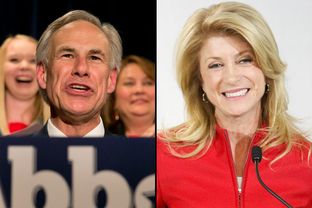 Gubernatorial candidates Greg Abbott and Wendy Davis are shown on primary night on March 4, 2014.