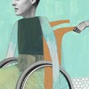 An illustration of a disabled man sitting in a wheelchair at the hospital by Katherine Streeter for NPR.