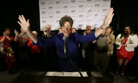 U.S. Sen.-elect Joni Ernst speaks to supporters during an election night rally on Nov. 4, 2014, in West Des Moines, Iowa. Ernst defeated U.S. Rep. Bruce Braley, D-Iowa, in the race to replace retiring U.S. Sen. Tom Harkin.