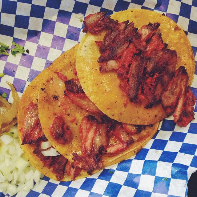 Tacos de trompo, another dish from yesterday afternoon's stop at Taqueria La Victoria in Oak Cliff. With so many trompo spots in the neighborhood and the bar set high by a couple of exceptional taqueros, it's a tough game. These were dry, hard slivers of pork.