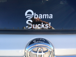 Renee Higgins said her bumper sticker always creates a positive stir at the Walmart parking lot