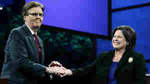 Texas lieutenant governor hopefuls state Sen. Dan Patrick and state Sen. Leticia Van de Putte shake hands following a September debate. While most eyes are on the governor's race, this contest could have even more political consequence.