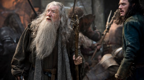 Ian McKellen as Gandalf, left, and Luke Evans as Bard in "The Hobbit: The Battle of the Five Armies." (Mark Pokorny/ Warner Bros.)