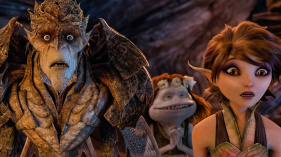 Bog King (Alan Cumming), Griselda (Maya Rudolph) and Marianne (Evan Rachel Wood) are part of a colorful cast of goblins, elves, fairies and imps in "Strange Magic." (Lucasfilm)