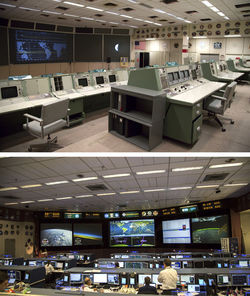 The old Mission Control room has been kept as it looked during the Apollo missions, while the new Mission Control is used to oversee the International Space Station.