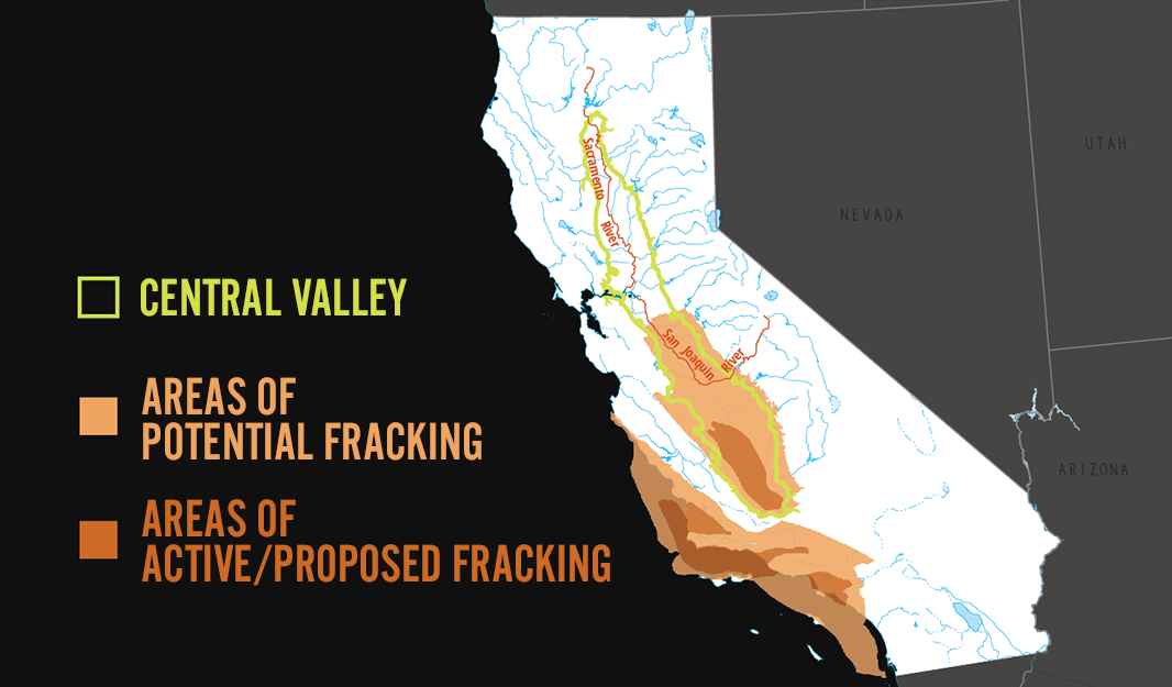 Map of areas of potential and active/proposed fracking.