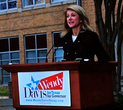 Wendy Davis holds a press conference in front of Austin Community College, Monday, February 10.