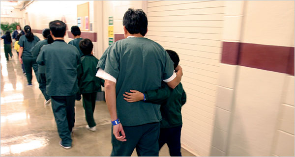 Families in the hall at the notorious T. Don Hutto family detention center