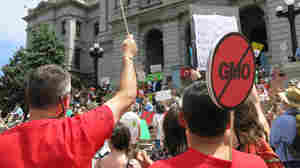 Supporters of efforts to label GMOs in foods turn out at a rally in Denverin 2013. A ballot measure that would such labels failed to pass by a wide margin Tuesday.