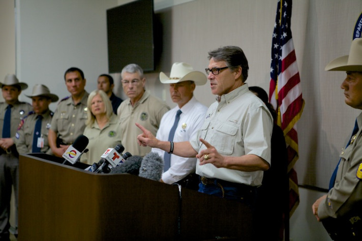 Rick Perry at a press conference in Weslaco.