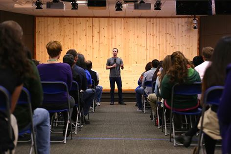 Mark Zuckerberg taking part in his first public Q&A at Facebook on November 6.