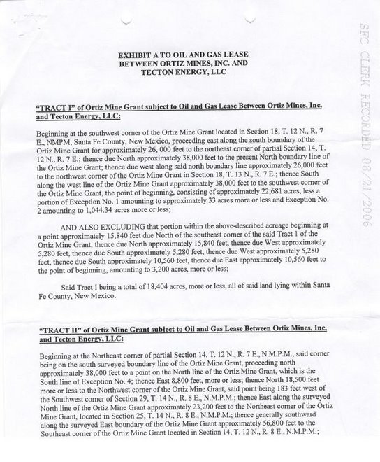 Ortiz Mines, Inc Memo of Oil & Gas Lease Exhibit A Part 1