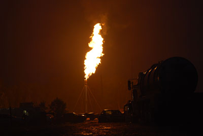 Flared gas well near Hickory