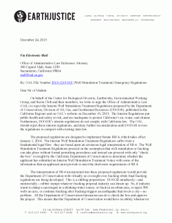 Enviro letter to DOGGR urging rejection of interim well stimulation regulations