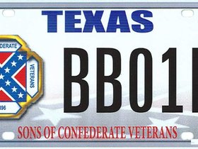 This photo provided by the Texas Department of Motor Vehicles shows the design of a proposed Sons of the Confederacy license plate. The Supreme Court is taking on a free speech case over a proposed license plate in Texas that would feature the Confederate battle flag. The case involves the governmentâ€™s ability to choose among the political messages it allows drivers to display on state-issued license plates. The justices said Friday they will review a lower court ruling in favor of the Texas Division of the Sons of Confederate Veterans. The group is seeking a specialty plate with its logo bearing the battle flag, similar to plates issued by several other states that were part of the Confederacy. The case will be argued in March. (AP Photo/Texas Department of Motor Vehicles)