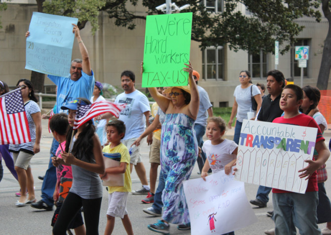 Immigrants marching for immigration reform in Austin.