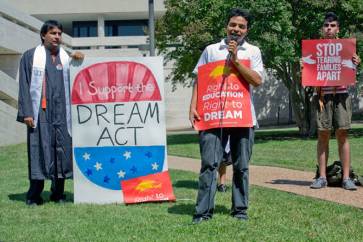 Daniel Candelaria, Loren Campos at an UT Austin rally to pass the Dream Act, June 2012.