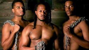 Adam A. Anderson, Rico Romalus, and Seun Soyemi star in Jubilee Theatre’s The Brothers Size. See Friday.