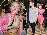 MIAMI BEACH, FL - DECEMBER 04:  Patrick Schwarzenegger and Miley Cyrus attend Jeremy Scott & Moschino Party with Barbie on December 4, 2014 in Miami Beach, Florida.  (Photo by Venturelli/WireImage)