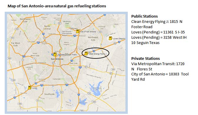 Map of San Antonio area natural gas refueling stations