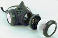NIOSH-approved N95 filtering facepiece (top) and elastomeric (bottom) half-face respirators can be used only if silica concentrations are less than 10 times the PEL.