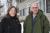 Helen Slottje and her husband David in front of their home in Ihtaca NY