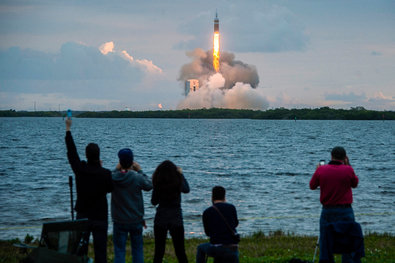 The Orion capsule, atop a Delta IV rocket, lifted off from Cape Canaveral, Fla., on Friday morning. It landed in the Pacific four and a half hours later, just a mile off target.